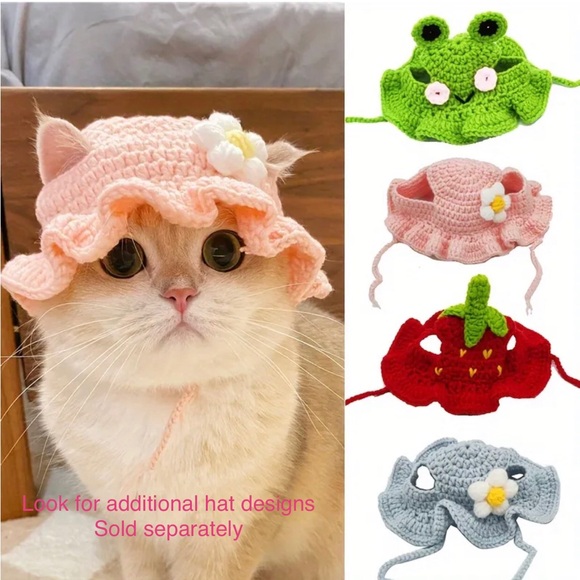 Crochet Green Frog Hat for Small Pets, Cat or Dog - Picture 15 of 16